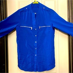 010 Calvin Klein Long Sleeve Blue Blouses